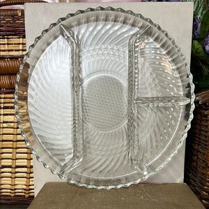 Vintage Clear Glass Divided Serving Platter